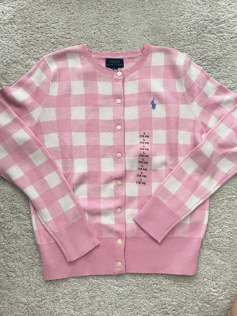 Polo by Ralph Lauren Girl’s Pink Checkered Cardigan Sweater